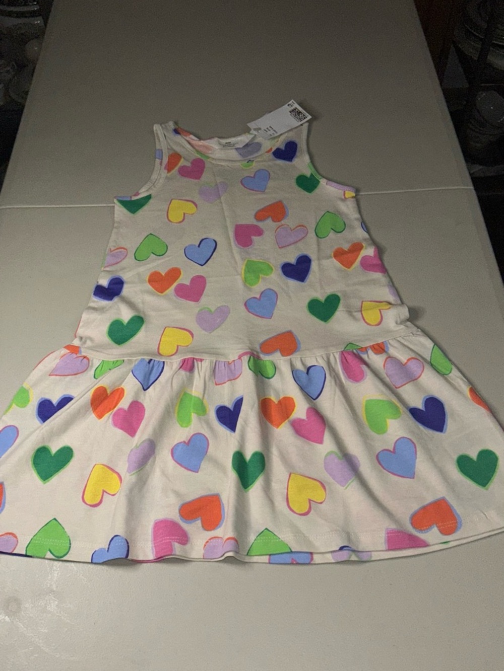 H&M Cream Tank Dress with Multicolor Heart Print